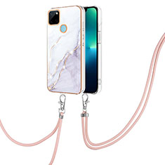 Handyhülle Silikon Hülle Gummi Schutzhülle Flexible Modisch Muster mit Schlüsselband Lanyard Y05B für Realme C25Y Weiß