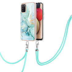 Handyhülle Silikon Hülle Gummi Schutzhülle Flexible Modisch Muster mit Schlüsselband Lanyard Y05B für Samsung Galaxy A03s Grün