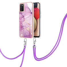 Handyhülle Silikon Hülle Gummi Schutzhülle Flexible Modisch Muster mit Schlüsselband Lanyard Y05B für Samsung Galaxy A03s Helles Lila