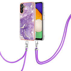 Handyhülle Silikon Hülle Gummi Schutzhülle Flexible Modisch Muster mit Schlüsselband Lanyard Y05B für Samsung Galaxy A04s Violett