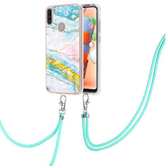 Handyhülle Silikon Hülle Gummi Schutzhülle Flexible Modisch Muster mit Schlüsselband Lanyard Y05B für Samsung Galaxy A11 Bunt