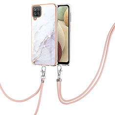 Handyhülle Silikon Hülle Gummi Schutzhülle Flexible Modisch Muster mit Schlüsselband Lanyard Y05B für Samsung Galaxy A12 5G Weiß