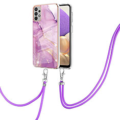 Handyhülle Silikon Hülle Gummi Schutzhülle Flexible Modisch Muster mit Schlüsselband Lanyard Y05B für Samsung Galaxy A13 4G Helles Lila