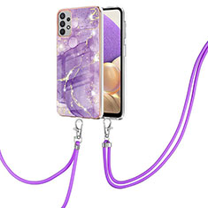 Handyhülle Silikon Hülle Gummi Schutzhülle Flexible Modisch Muster mit Schlüsselband Lanyard Y05B für Samsung Galaxy A13 4G Violett