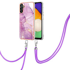 Handyhülle Silikon Hülle Gummi Schutzhülle Flexible Modisch Muster mit Schlüsselband Lanyard Y05B für Samsung Galaxy A13 5G Helles Lila