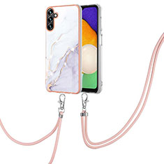 Handyhülle Silikon Hülle Gummi Schutzhülle Flexible Modisch Muster mit Schlüsselband Lanyard Y05B für Samsung Galaxy A13 5G Weiß