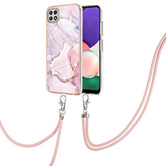 Handyhülle Silikon Hülle Gummi Schutzhülle Flexible Modisch Muster mit Schlüsselband Lanyard Y05B für Samsung Galaxy A22 5G Rosa