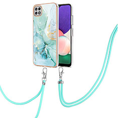 Handyhülle Silikon Hülle Gummi Schutzhülle Flexible Modisch Muster mit Schlüsselband Lanyard Y05B für Samsung Galaxy A22s 5G Grün