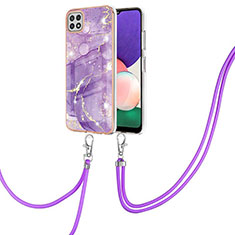 Handyhülle Silikon Hülle Gummi Schutzhülle Flexible Modisch Muster mit Schlüsselband Lanyard Y05B für Samsung Galaxy A22s 5G Violett