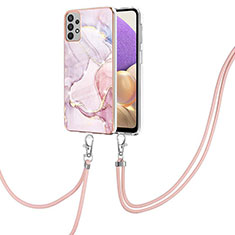 Handyhülle Silikon Hülle Gummi Schutzhülle Flexible Modisch Muster mit Schlüsselband Lanyard Y05B für Samsung Galaxy A23 4G Rosa