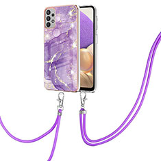 Handyhülle Silikon Hülle Gummi Schutzhülle Flexible Modisch Muster mit Schlüsselband Lanyard Y05B für Samsung Galaxy A23 5G Violett