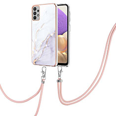 Handyhülle Silikon Hülle Gummi Schutzhülle Flexible Modisch Muster mit Schlüsselband Lanyard Y05B für Samsung Galaxy A23 5G Weiß