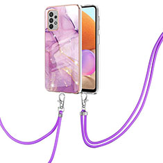 Handyhülle Silikon Hülle Gummi Schutzhülle Flexible Modisch Muster mit Schlüsselband Lanyard Y05B für Samsung Galaxy A32 4G Helles Lila