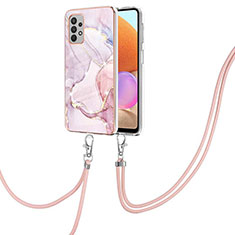 Handyhülle Silikon Hülle Gummi Schutzhülle Flexible Modisch Muster mit Schlüsselband Lanyard Y05B für Samsung Galaxy A32 4G Rosa