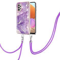 Handyhülle Silikon Hülle Gummi Schutzhülle Flexible Modisch Muster mit Schlüsselband Lanyard Y05B für Samsung Galaxy A32 5G Violett