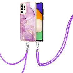 Handyhülle Silikon Hülle Gummi Schutzhülle Flexible Modisch Muster mit Schlüsselband Lanyard Y05B für Samsung Galaxy A52 4G Helles Lila