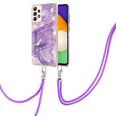Handyhülle Silikon Hülle Gummi Schutzhülle Flexible Modisch Muster mit Schlüsselband Lanyard Y05B für Samsung Galaxy A52 4G Violett