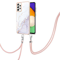 Handyhülle Silikon Hülle Gummi Schutzhülle Flexible Modisch Muster mit Schlüsselband Lanyard Y05B für Samsung Galaxy A52 5G Weiß