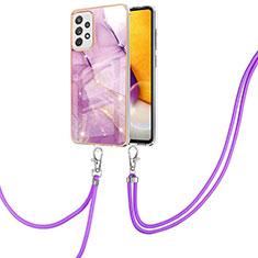 Handyhülle Silikon Hülle Gummi Schutzhülle Flexible Modisch Muster mit Schlüsselband Lanyard Y05B für Samsung Galaxy A72 4G Helles Lila