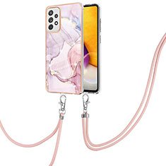 Handyhülle Silikon Hülle Gummi Schutzhülle Flexible Modisch Muster mit Schlüsselband Lanyard Y05B für Samsung Galaxy A72 4G Rosa