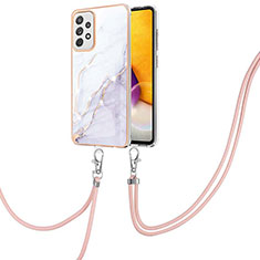 Handyhülle Silikon Hülle Gummi Schutzhülle Flexible Modisch Muster mit Schlüsselband Lanyard Y05B für Samsung Galaxy A72 4G Weiß