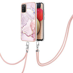 Handyhülle Silikon Hülle Gummi Schutzhülle Flexible Modisch Muster mit Schlüsselband Lanyard Y05B für Samsung Galaxy F02S SM-E025F Rosa