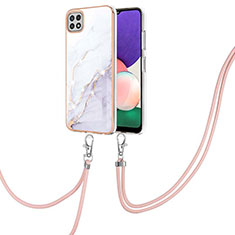 Handyhülle Silikon Hülle Gummi Schutzhülle Flexible Modisch Muster mit Schlüsselband Lanyard Y05B für Samsung Galaxy F42 5G Weiß