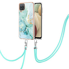 Handyhülle Silikon Hülle Gummi Schutzhülle Flexible Modisch Muster mit Schlüsselband Lanyard Y05B für Samsung Galaxy M12 Grün