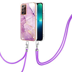 Handyhülle Silikon Hülle Gummi Schutzhülle Flexible Modisch Muster mit Schlüsselband Lanyard Y05B für Samsung Galaxy Note 20 Ultra 5G Helles Lila