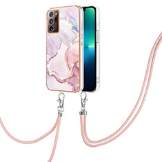 Handyhülle Silikon Hülle Gummi Schutzhülle Flexible Modisch Muster mit Schlüsselband Lanyard Y05B für Samsung Galaxy Note 20 Ultra 5G Rosa