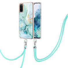 Handyhülle Silikon Hülle Gummi Schutzhülle Flexible Modisch Muster mit Schlüsselband Lanyard Y05B für Samsung Galaxy S20 5G Grün