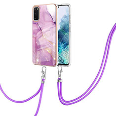 Handyhülle Silikon Hülle Gummi Schutzhülle Flexible Modisch Muster mit Schlüsselband Lanyard Y05B für Samsung Galaxy S20 5G Helles Lila