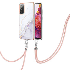 Handyhülle Silikon Hülle Gummi Schutzhülle Flexible Modisch Muster mit Schlüsselband Lanyard Y05B für Samsung Galaxy S20 FE (2022) 5G Weiß