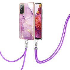 Handyhülle Silikon Hülle Gummi Schutzhülle Flexible Modisch Muster mit Schlüsselband Lanyard Y05B für Samsung Galaxy S20 FE 4G Helles Lila