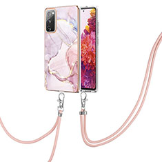 Handyhülle Silikon Hülle Gummi Schutzhülle Flexible Modisch Muster mit Schlüsselband Lanyard Y05B für Samsung Galaxy S20 FE 5G Rosa