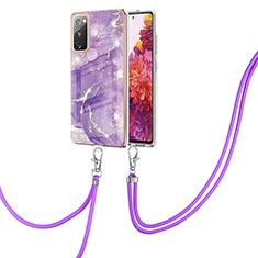 Handyhülle Silikon Hülle Gummi Schutzhülle Flexible Modisch Muster mit Schlüsselband Lanyard Y05B für Samsung Galaxy S20 FE 5G Violett