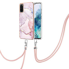 Handyhülle Silikon Hülle Gummi Schutzhülle Flexible Modisch Muster mit Schlüsselband Lanyard Y05B für Samsung Galaxy S20 Rosa