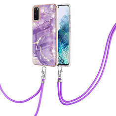 Handyhülle Silikon Hülle Gummi Schutzhülle Flexible Modisch Muster mit Schlüsselband Lanyard Y05B für Samsung Galaxy S20 Violett