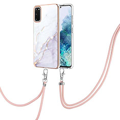 Handyhülle Silikon Hülle Gummi Schutzhülle Flexible Modisch Muster mit Schlüsselband Lanyard Y05B für Samsung Galaxy S20 Weiß