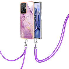 Handyhülle Silikon Hülle Gummi Schutzhülle Flexible Modisch Muster mit Schlüsselband Lanyard Y05B für Xiaomi Mi 11T 5G Helles Lila