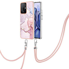 Handyhülle Silikon Hülle Gummi Schutzhülle Flexible Modisch Muster mit Schlüsselband Lanyard Y05B für Xiaomi Mi 11T 5G Rosa