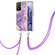 Handyhülle Silikon Hülle Gummi Schutzhülle Flexible Modisch Muster mit Schlüsselband Lanyard Y05B für Xiaomi Mi 11T 5G Violett