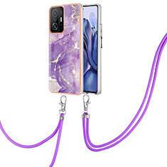Handyhülle Silikon Hülle Gummi Schutzhülle Flexible Modisch Muster mit Schlüsselband Lanyard Y05B für Xiaomi Mi 11T Pro 5G Violett