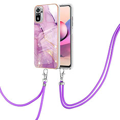 Handyhülle Silikon Hülle Gummi Schutzhülle Flexible Modisch Muster mit Schlüsselband Lanyard Y05B für Xiaomi Poco M5S Helles Lila