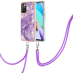 Handyhülle Silikon Hülle Gummi Schutzhülle Flexible Modisch Muster mit Schlüsselband Lanyard Y05B für Xiaomi Redmi 10 (2022) Violett