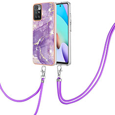 Handyhülle Silikon Hülle Gummi Schutzhülle Flexible Modisch Muster mit Schlüsselband Lanyard Y05B für Xiaomi Redmi 10 4G Violett