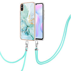 Handyhülle Silikon Hülle Gummi Schutzhülle Flexible Modisch Muster mit Schlüsselband Lanyard Y05B für Xiaomi Redmi 9A Grün