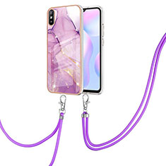 Handyhülle Silikon Hülle Gummi Schutzhülle Flexible Modisch Muster mit Schlüsselband Lanyard Y05B für Xiaomi Redmi 9i Helles Lila