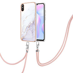 Handyhülle Silikon Hülle Gummi Schutzhülle Flexible Modisch Muster mit Schlüsselband Lanyard Y05B für Xiaomi Redmi 9i Weiß