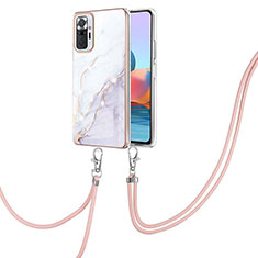 Handyhülle Silikon Hülle Gummi Schutzhülle Flexible Modisch Muster mit Schlüsselband Lanyard Y05B für Xiaomi Redmi Note 10 Pro 4G Weiß